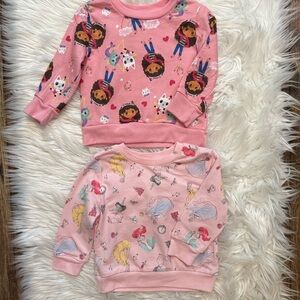 Lot of 2 Toddler Girl Sweatshirts 2T Gabby’s Dollhouse & Disney Princess Pink